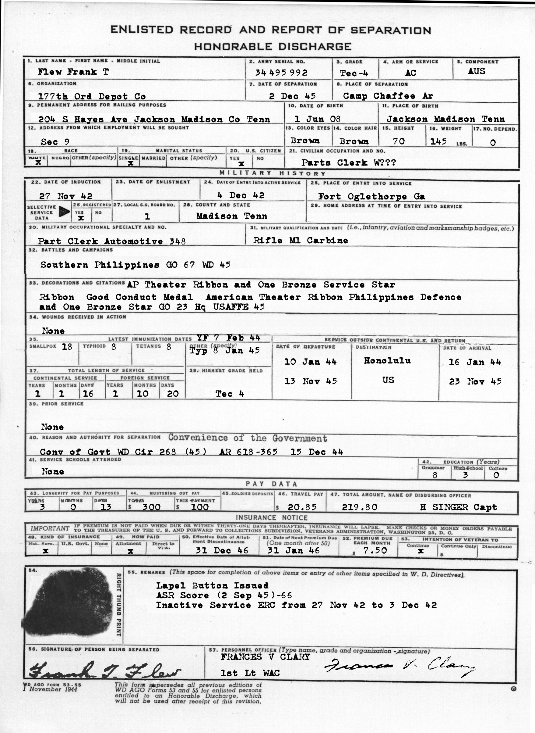 Pop's Discharge Record
